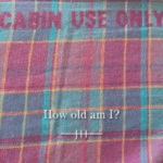 photo of a woven airline blanket with the caption 'How old am I?'